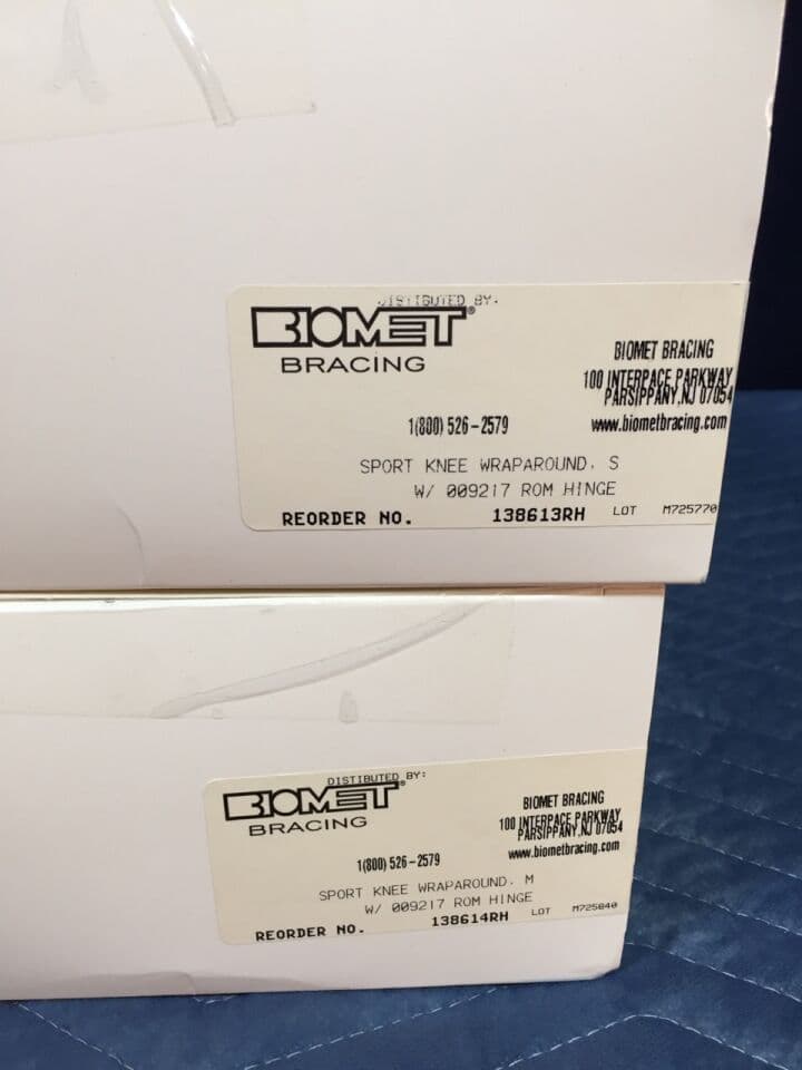 For Sale BIOMET Sport knee wrap around S & M: Set of 2 Reorder # 138613RH and 138614RH with 009217 ROM HINGE