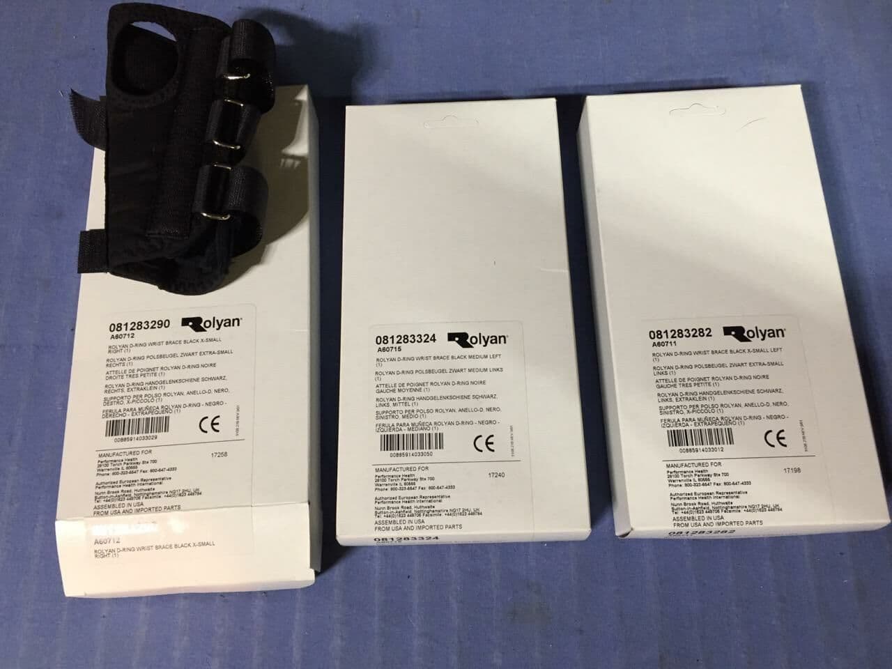 For Sale ROYLAN D-ring wrist brace: Lot of 3 Item 081283290 (A60712) Item 081283324 (A60715) Item 081283282 (A60711) Price per each $7.00