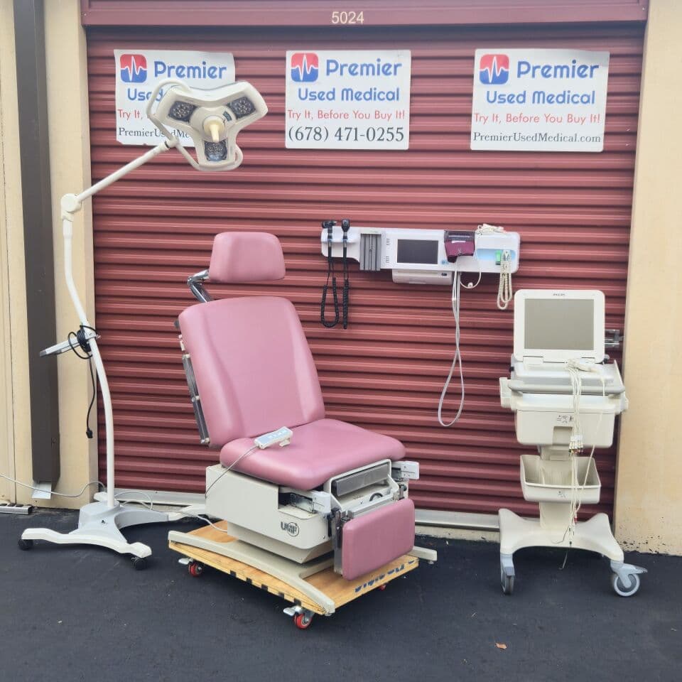 For Sale UMF 4010 with Original Rose Upholstery & Hand Control Exam Chair