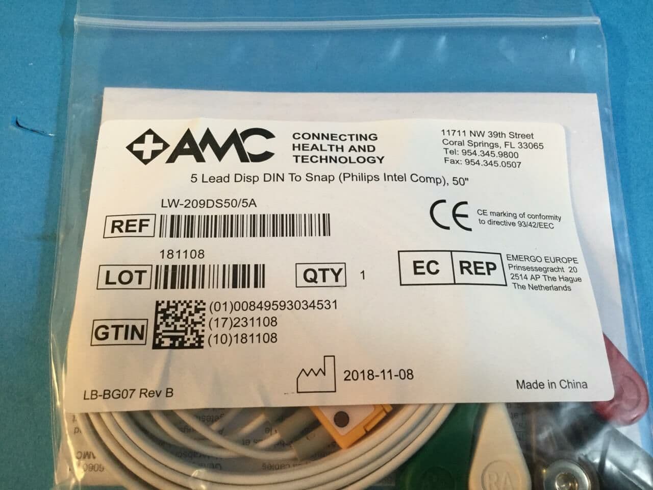 For Sale AMC EKG CABLES: 5 LEAD DISP DIN TO SNAP 50”