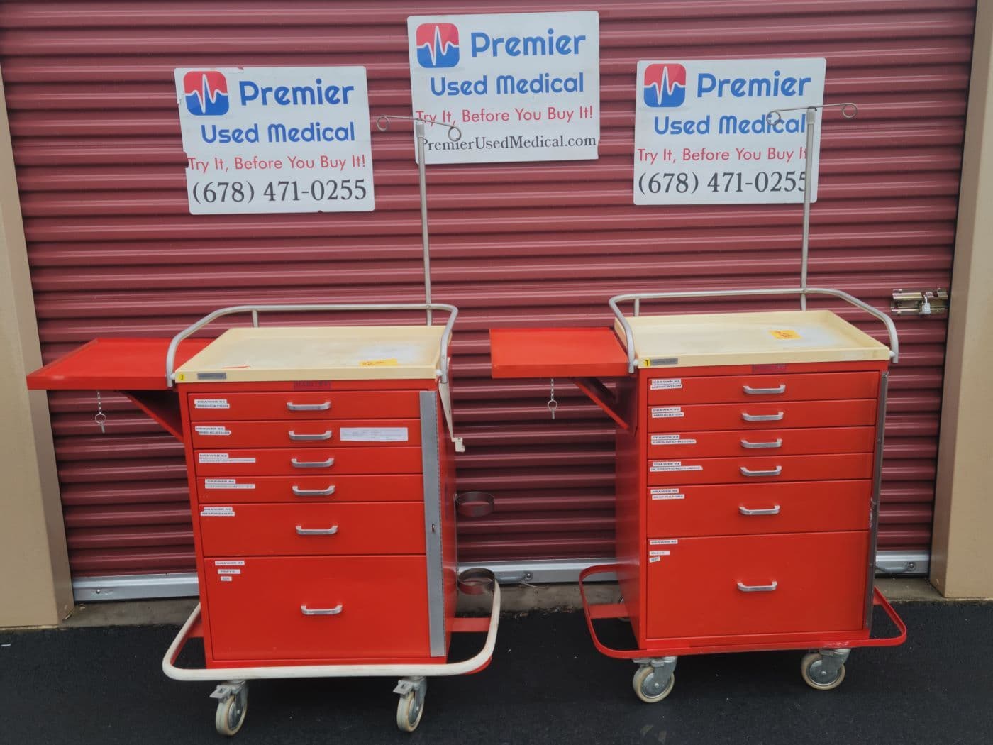 For Sale Assorted Red Crash Carts (Waterloo, Blue Bell, and MPD Brand) Exam Chair