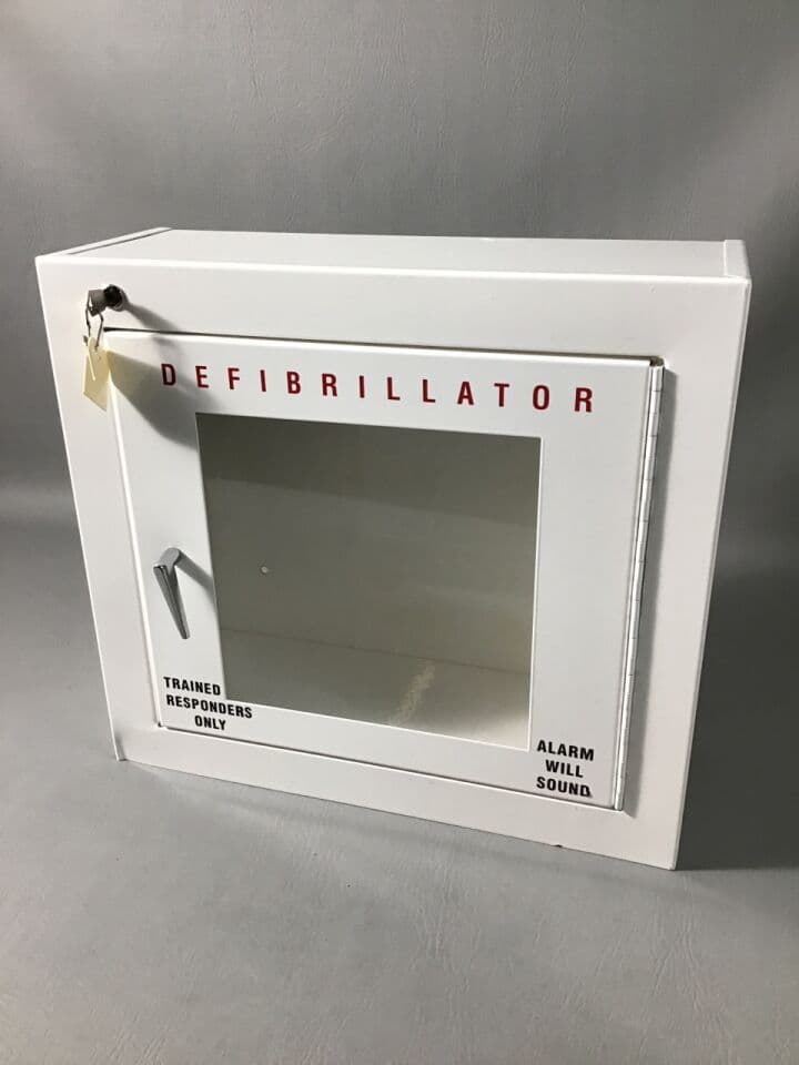 For Sale AED Defibrillator Wall Cabinet: Includes Key and Alarm Automatic external Defibrillator Cabinet