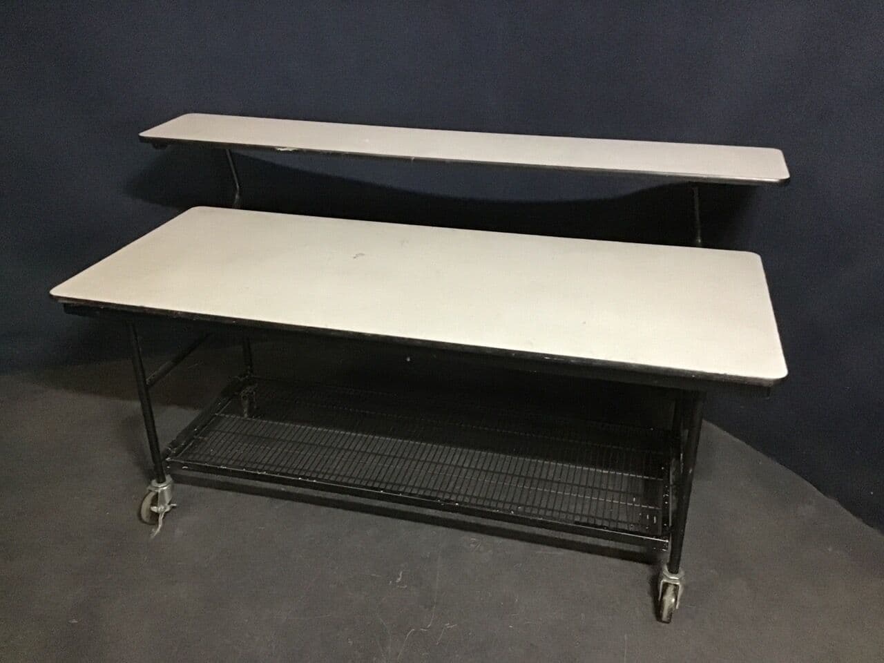 For Sale Mobile Work Table Bench: With Wire shelf 6ft wide X 35 inches deep. 42 inches tall at the upper shelf wire lower shelf On loc