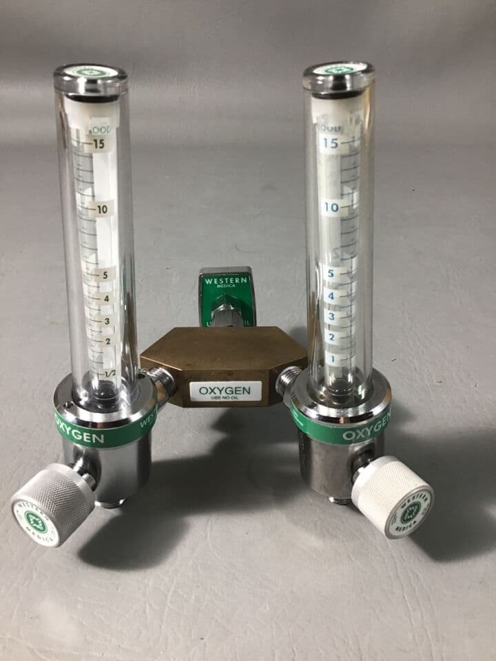 For Sale WESTERN MEDICA Oxygen Manifold Block with Flowmeters: Oxygen Manifold Block with 2 each 0-15 LPM Flowmeters