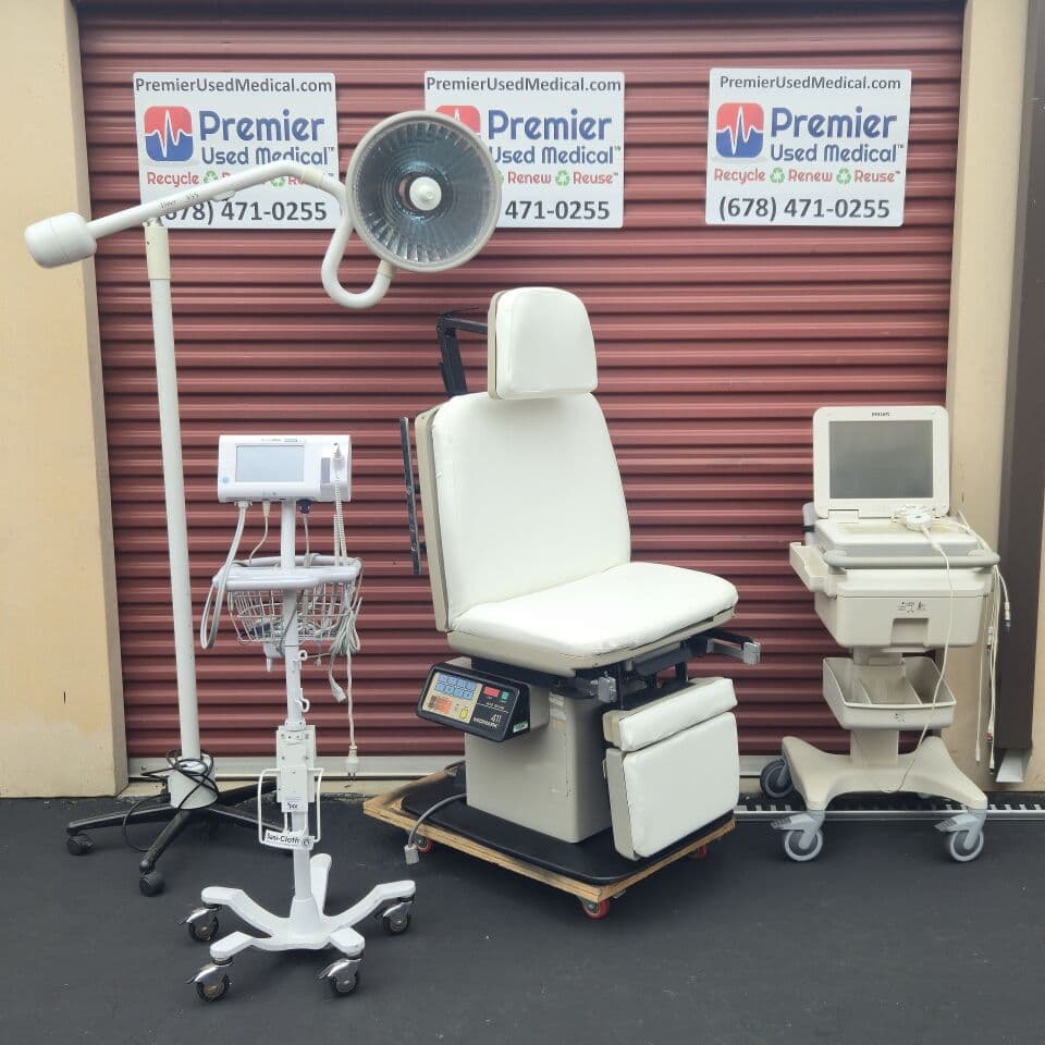For Sale MIDMARK RITTER 411 Power Chair with New White Upholstery Exam Chair