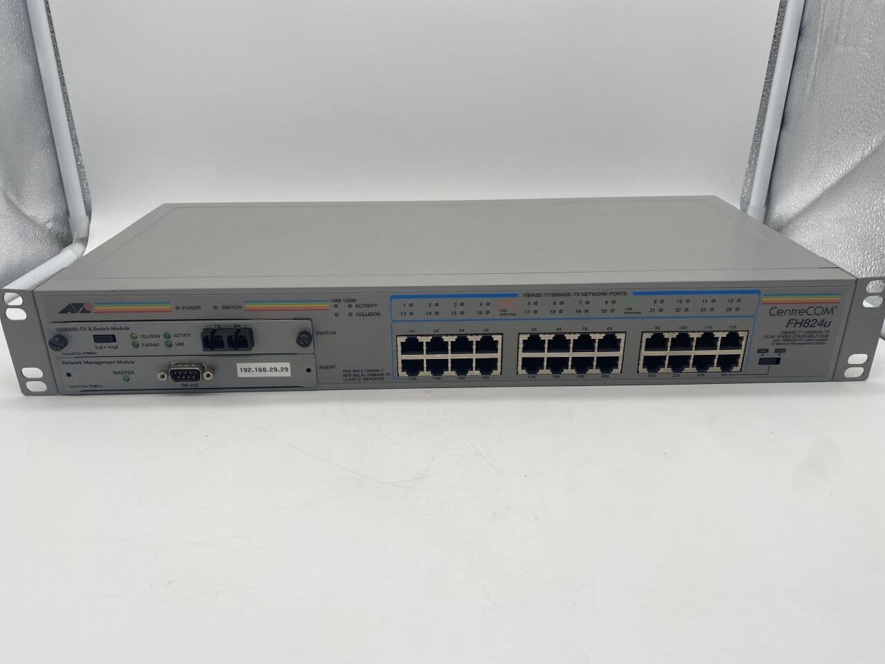 For Sale ALLIED TELESYN INTERNATIONAL CentreCOM FH824u DUAL SPEED STACKABLE HUB Parts P/N FH824U