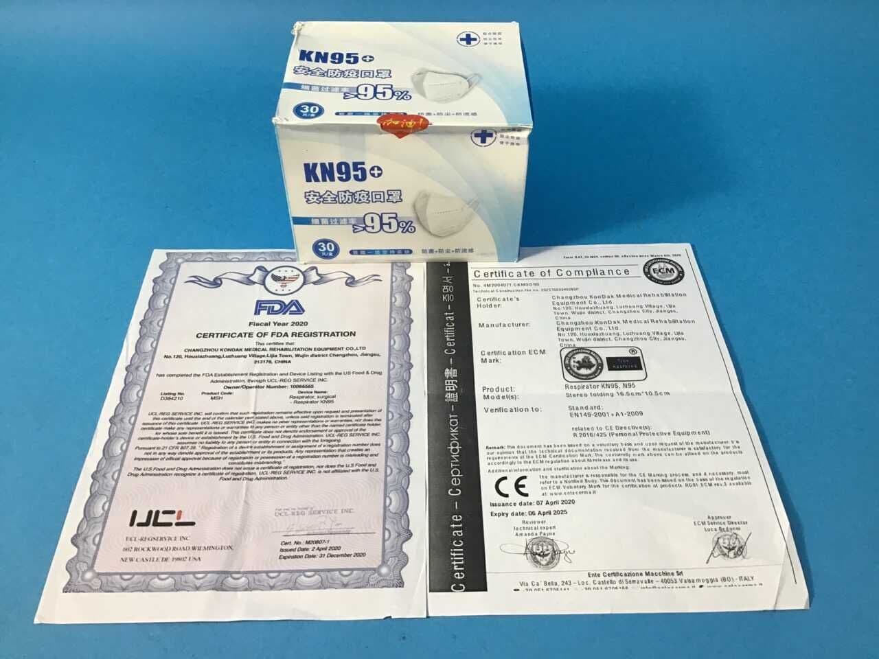 For Sale CHANGZHOU KONDAK MEDICAL REHABILITATION EQUIPMENT KN95+ Face Mask