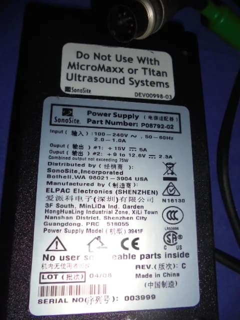 SONOSITE P/N P08792-02 Ultrasound machine part
