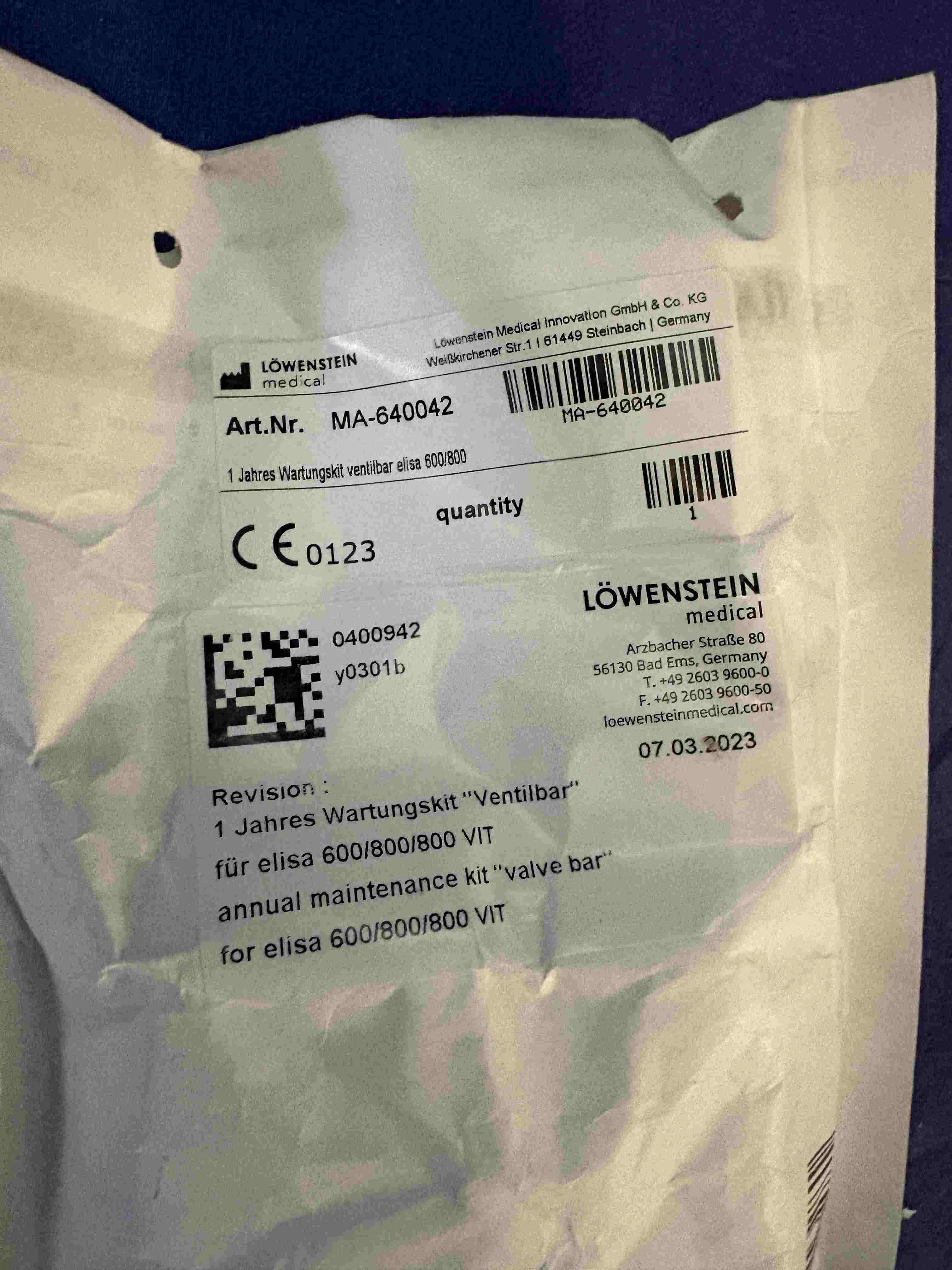 LÖWENSTEIN MEDICAL MA-640042 Spare part for anesthesia equipment