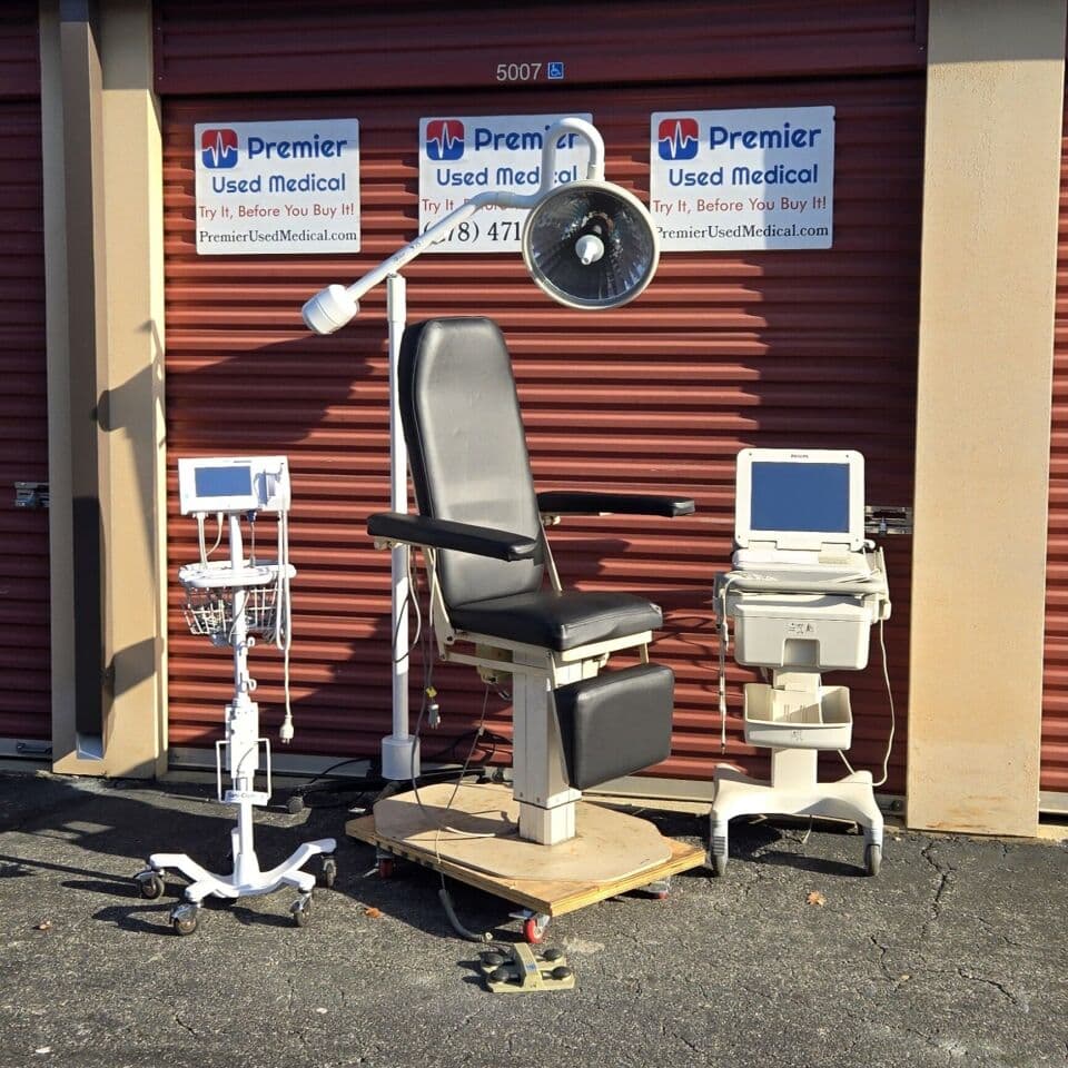 For Sale UMF Power Exam Table Chair Model 8677 w New Black Upholstery Exam Table