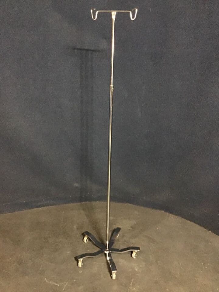 For Sale IV Pole, Stainless: 2 Hook 5 Caster Base Height adjust knob snapped off.