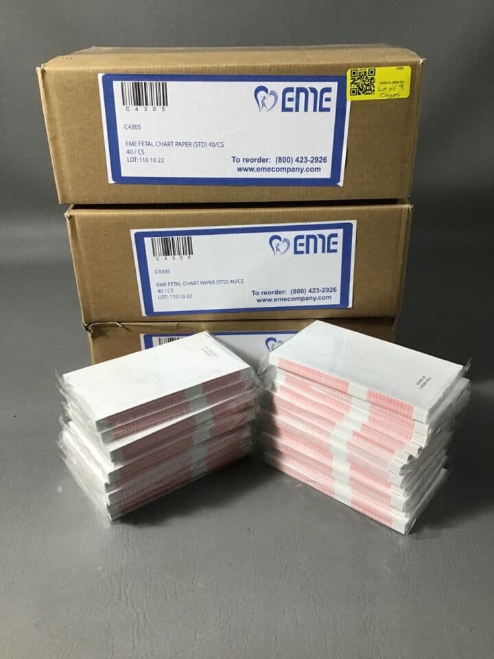 For Sale EME Fetal Chart Paper: Fetal Chart recording Paper (Lot of 3 Cases remaining) 40 packs per case 140 packs total 90mm x 152mm x