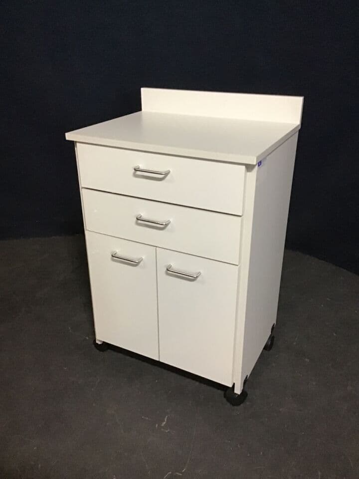 For Sale CLINTON INDUSTRIES Mobile Storage Cabinet: Clinton Fashion Finish Molded Top Mobile Treatment Cabinet with 2 Doors and 2 Drawers Option (see below