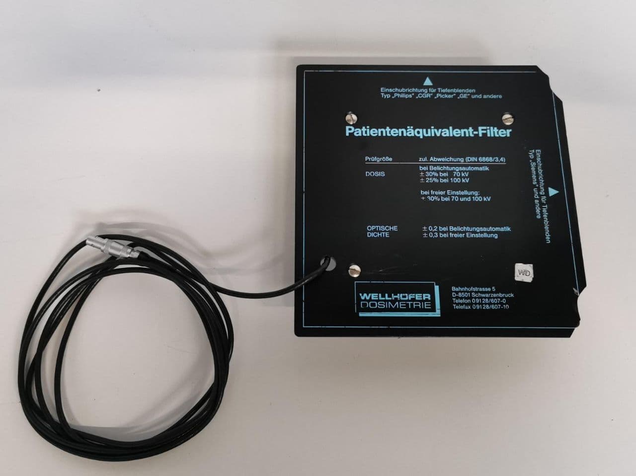 For Sale WELLHFER Insertion Type for X-Ray Collimators, DIN 6868/3-4 Tissue Phantom