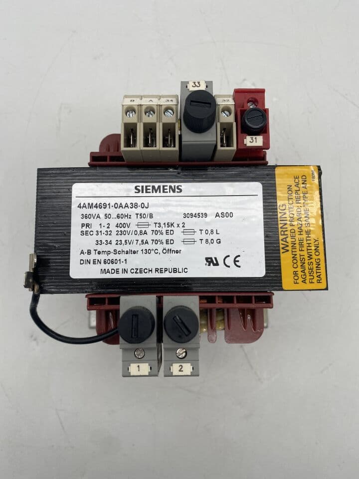 For Sale SIEMENS AXIOM Artis Transformer 400V/23,5V/230V/360VA Cath Angio Lab Parts P/N 03094539